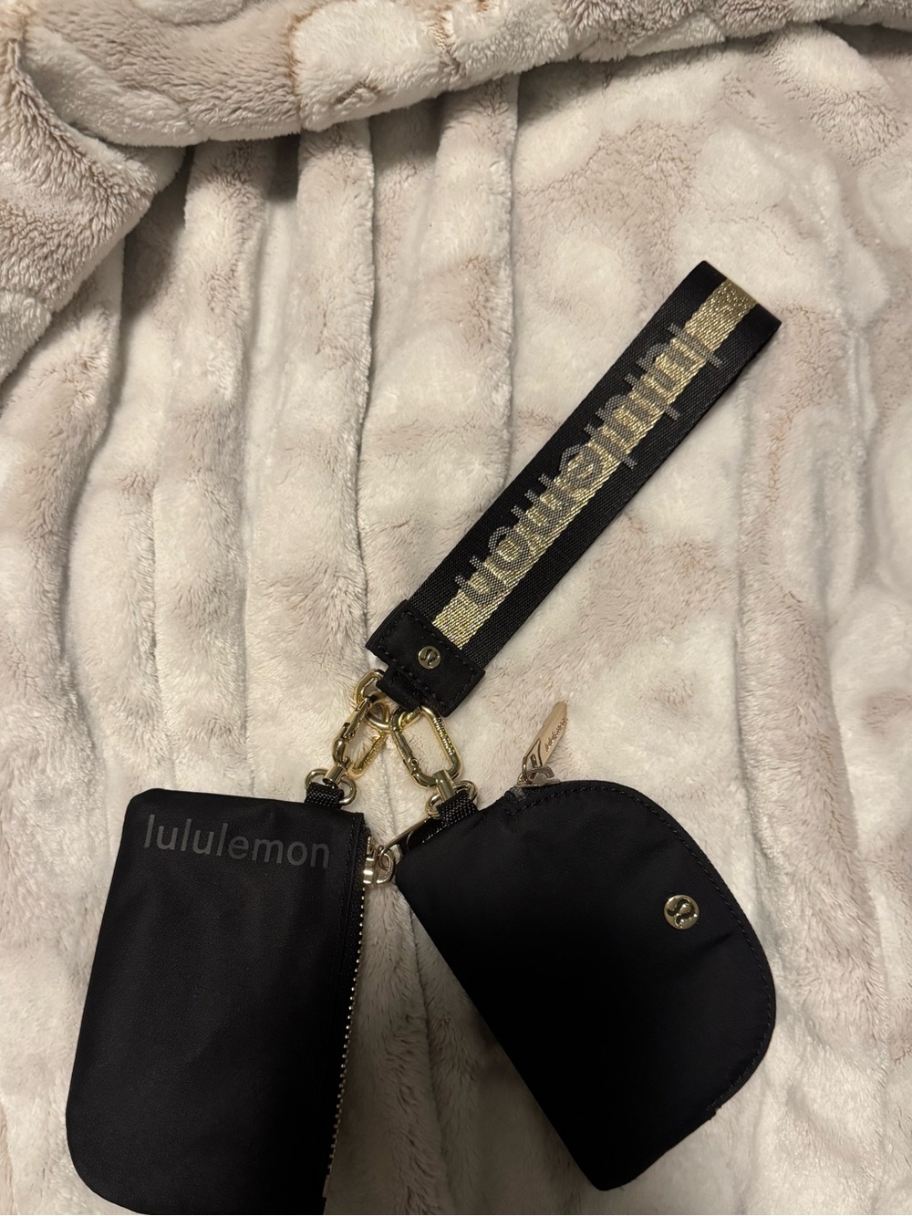 lululemon athletica Black Gold Logo Wristlet Key & Card Pouch Set